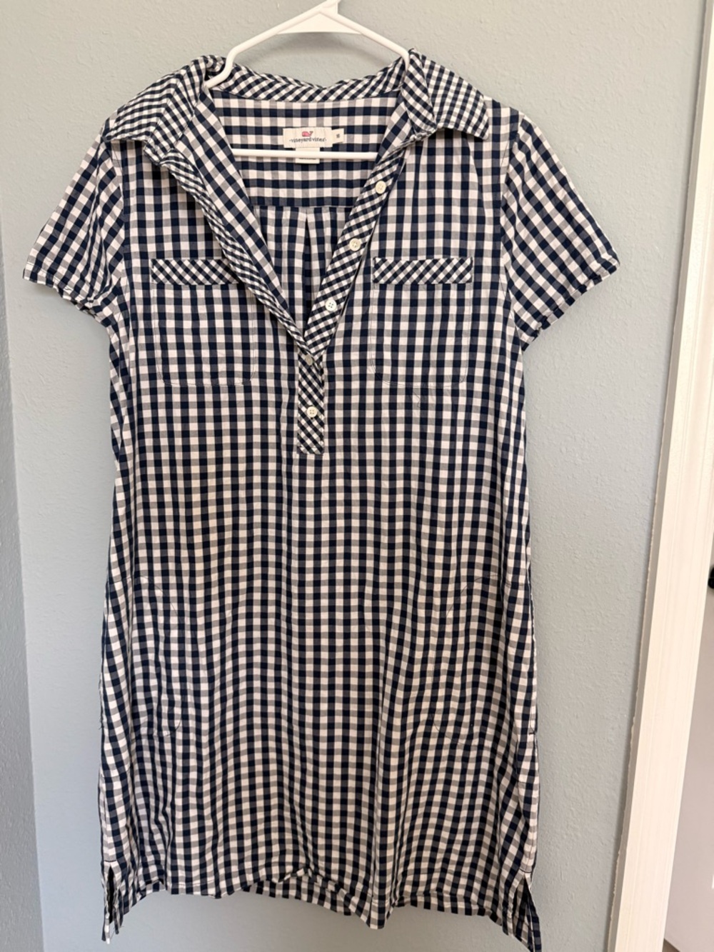 Vineyard Vines Navy and White Gingham Short Sleeve Dress